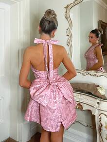 Glamine Charm Đầm chữ A ôm sát, thanh lịch, thời trang, chất liệu jacquard, có nơ. - Hồng - Xem 2