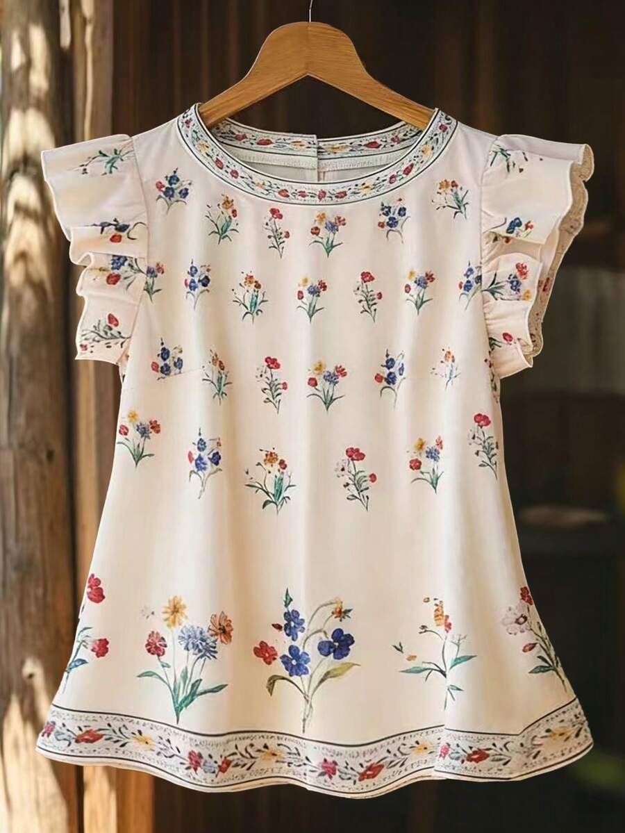 Franclia 女士春夏新款荷叶边印花衬衫 - 彩色 - 查看 1