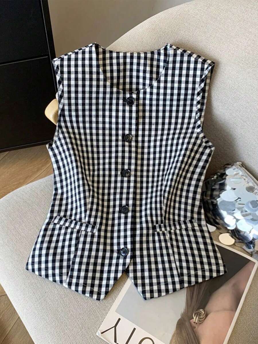 GlowEve CURVE 加大码女士黑白格子背心，嘉年华服装 - 黑與白 - 查看 1