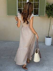 Serisse Women's Holiday Shirred Design Cap Sleeve Ruffle Hem Fashionable Dress - Multicolor - View 2