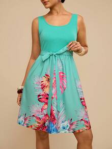 Travachic Đầm không tay cỡ lớn dành cho nữ, thanh lịch và thoải mái, màu trơn với họa tiết cây dừa nhiệt đới, thích hợp cho kỳ nghỉ, mùa hè, hoặc những dịp thư giãn ở vùng nhiệt đới. - màu xanh lá - Xem 5