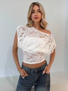 Aloruh Romantic Date Versatile White Sheer Blouse, Loose Top Tight Bottom, Spring/Summer New Arrival - White - View 4