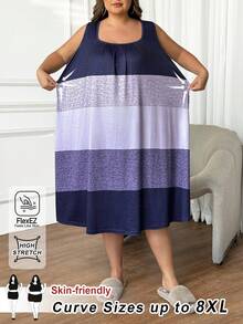 SHEIN CURVE+ 大码女式休闲撞色圆领无袖连衣裙 - 彩色 - 查看 4
