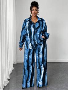 Maweii Bộ đồ 2 mảnh cỡ lớn dành cho nữ: Áo khoác cardigan dài tay họa tiết nhuộm tie-dye và quần cạp chun, phù hợp cho mùa xuân/thu, mặc thường ngày/công sở/đi làm. Bộ đồ phối hợp 2 mảnh dành cho nữ. - Nhiều màu - Xem 2