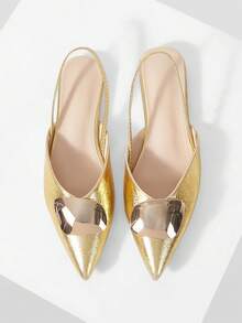 Mnmlis French Temperament 专业金色金属扣女士2026春夏新款细跟尖头鞋 - 金色 - 查看 1