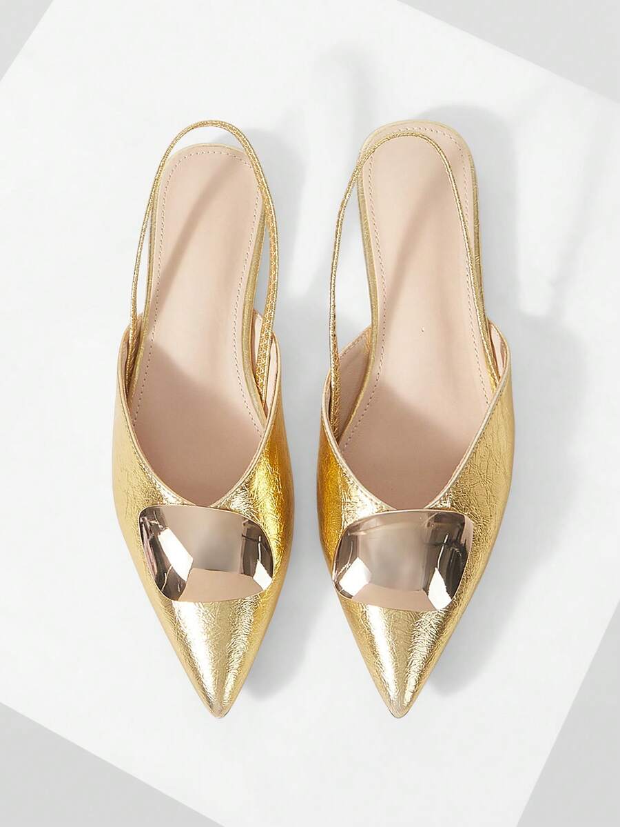 Mnmlis French Temperament 专业金色金属扣女士2026春夏新款细跟尖头鞋 - 金色 - 查看 1