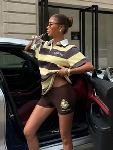 Muchica Printed Collegiate Style Knit Women's Set - Yellow - View 7