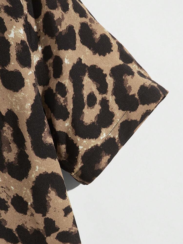 Men Leopard Print Short Sleeve Shirt