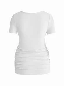 Modmama Camiseta plisada de manga corta y cuello redondo informal para mujeres embarazadas - Multicolor - Ver 11