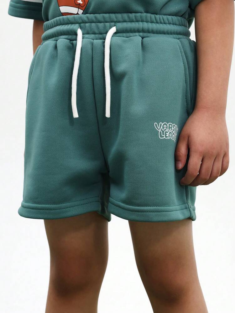 Boys Varsity League Football Graphic Oversized T-Shirt And Shorts Two Piece Co-Ord Set Green