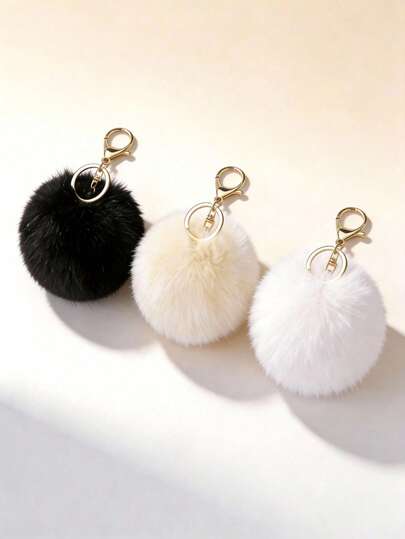 POKOJA LAND 1个装柔软人造兔毛钥匙扣毛绒球钥匙圈可爱毛球包包挂饰，适合女性女孩背包装饰吊坠，礼品，女童礼物