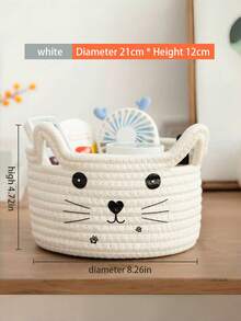 Woven Storage Basket Cat Shape Remote Control Organizer Desktop Cosmetic Holder Multifunctional Catchall Tray - Multicolor - View 13