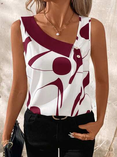 EMERY ROSE قميص أكمام بدون أكمام، صيفي