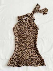 Women's Leopard Print Halter Tie Casual Versatile Daily Wear Top - Multicolor - View 1