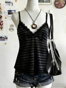 Lalippa Women's Contrast Lace Striped Casual Camisole - Multicolor - View 1