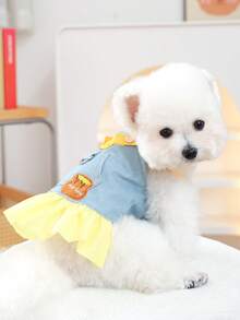 PETSIN 1 chiếc váy có dây đeo thêu hình gấu nhỏ và mật ong, kiểu dáng thú cưng, có khóa kéo hình chữ D, phù hợp cho cả mèo và chó, màu vàng dễ thương với viền xếp ly. - Màu xanh lam - Xem 6