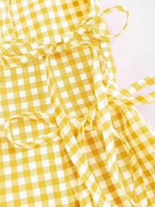 Sweetra 复古格子圆领设计学院风性感少女无袖衬衫，夏季新款系带修身精致甜美女式衬衫 - 黃色 - 查看 5