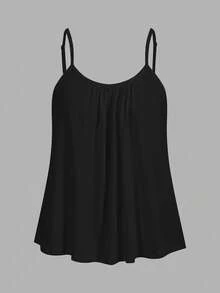 SHEIN EZwear 3件套女士褶皱宽松吊带背心，可调节肩带，适合春夏穿着 - 彩色 - 查看 5