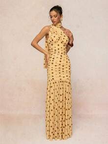 Lumalex 新款春夏波点网纱荷叶边优雅度假长裙 - 彩色 - 查看 6