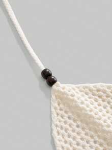 ROMWE Women's Hippie Vacation Sexy Hollow Out Spaghetti Strap Knit Tassel Hollow Knit Blouse - Apricot - View 3