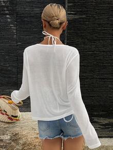 DAZY Women's V-Neck Long Sleeve Open Front Sheer Loose Casual Sexy Lightweight Jacket - White - View 4