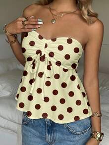 CovetEZ Women's Halter Tie Bow Polka Dot Print Chic Crop Top, Suitable For Summer, Beach, Date, Outing - Multicolor - View 5