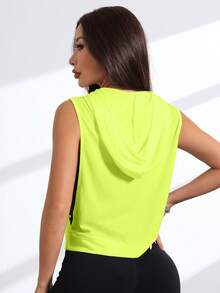 SHEIN Sovereign Charm Women's Fluorescent Green Letter Embroidered Drawstring Sweatshirt Sweatshirt - Yellow - View 5