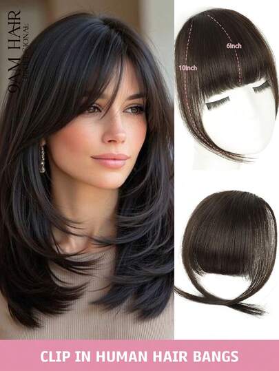 Clip In Bangs Real Human Hair Bangs Hair Clip Fringe With Temples Hairpieces For Women Natural Looking Fake Bangs For Daily Wear Human Hair Wispy Bangs Clip In Hair Extensions (Natural Black Color)