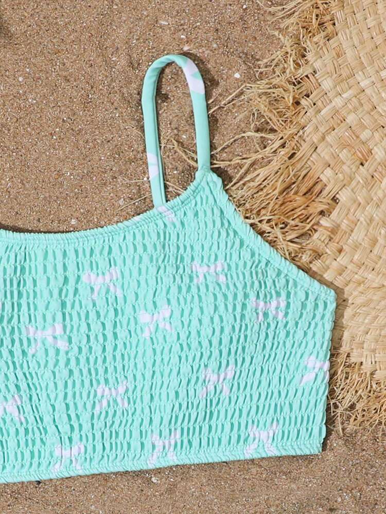 SHEIN Tween Girls Bikini Sets, Knit Fabric White Butterfly Pattern On Light Green Base, Cute Adjustable Shoulder Straps, 2pcs Swimsuit Set With Triangle Bottoms, Suitable For Summer Vacation, Beach, Swimming Pool, Party Two Piece Bathing Suit Girls Girls Swimsuit Summer Outfits Spring Summer Picks Swimsuit For Women Two Piece Summer Outfits For Women Two Piece Swimsuit 2 Piece Swimsuit Smocked Swimsuit Aqua Swimsuit Bow Print Swimsuit - Green - View 6