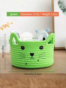 Woven Storage Basket Cat Shape Remote Control Organizer Desktop Cosmetic Holder Multifunctional Catchall Tray - Multicolor - View 14