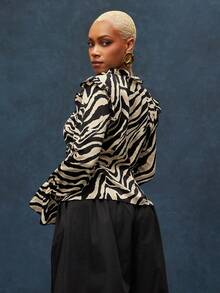 Vixey Zebra Print Sheer Chiffon Self Tie Bell Sleeve Shirt, Resort Wear, Vacation Top, Beach To Dinner, Day To Night - Multicolor - View 5