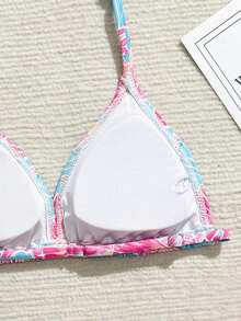 SHEIN 3件套针织彩色贝壳海洋风女童比基尼套装，时尚设计，可爱又保守，适合海滩、游泳、度假和夏季穿着。 - 玫紅色 - 查看 4