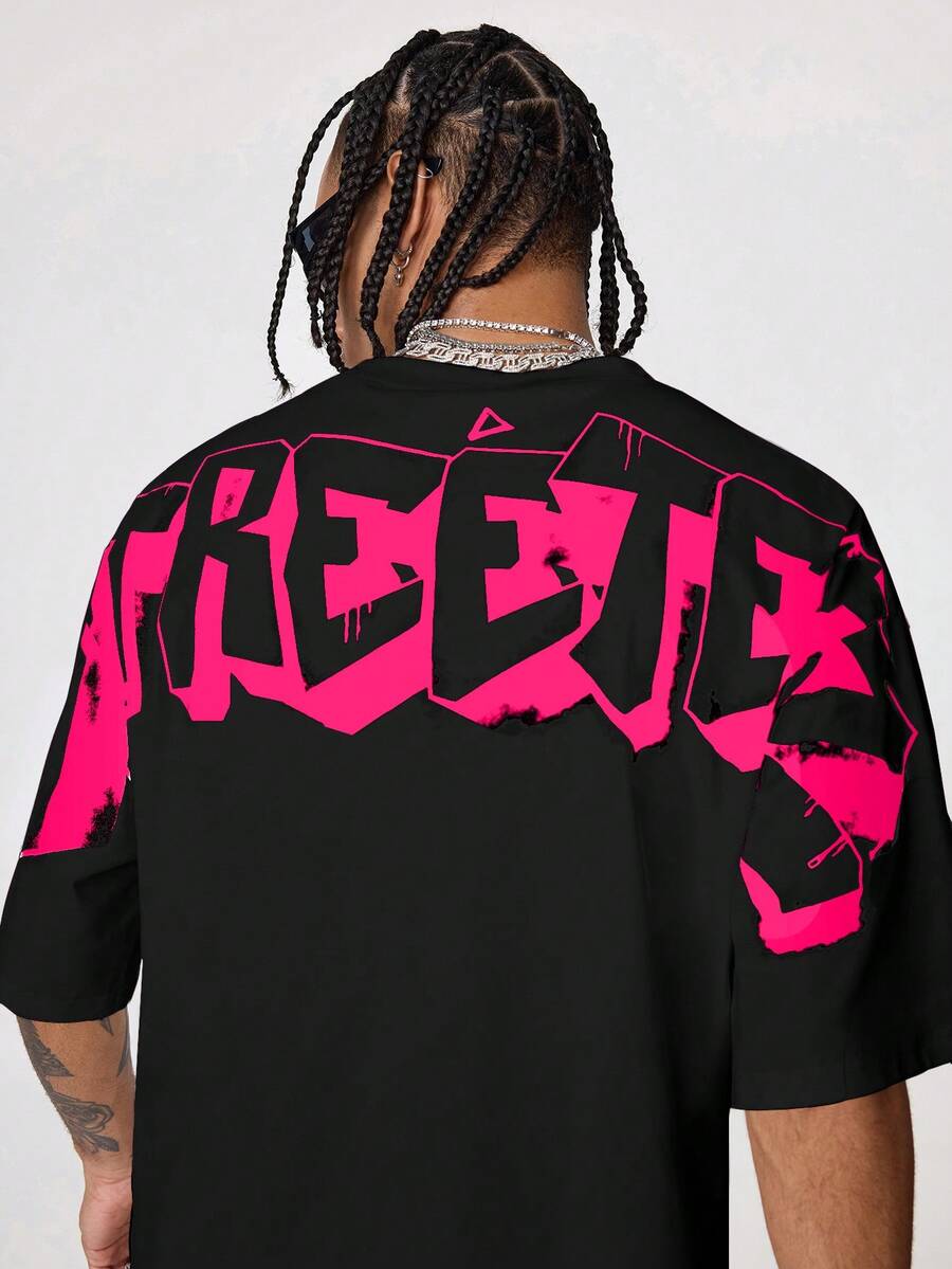AXEPEAK Kaos Pria Lengan Pendek Kerah Bulat Longgar dengan Grafis Bahasa Inggris, Cocok untuk Musim Panas, Gaya Streetwear, Emo, Gaya 2000-an - Hitam - View 1