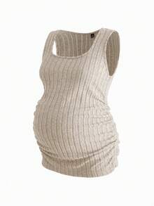 Modmama 2-Piece Set Maternity Tops For Women,Cerise Pink Ribbed Knitted Tank Tops,High Elasticity Square Neck Sleeveless Vest,Casual Everyday Autumn Clothes - Multicolor - View 7