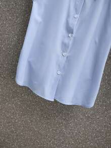 GlowEve CURVE 大码女式衬衫，褶皱袖口饰以珍珠，优雅外出上衣 - 藍色 - 查看 7