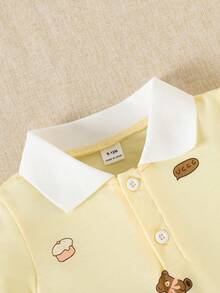 Playful Pals Baby Girls' Casual Bear Print Polo Collar Dress, Summer - Yellow - View 6