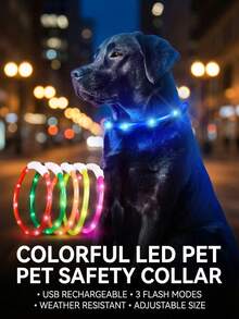 PETSIN 1pc Rechargeable LED Lighted Pet Collar, With Three Lighting Modes, Visible At Night, Ensuring The Safety Of The Pet. The Collar Can Be Freely Adjusted In Length. A Festive Atmosphere Collar, Suitable For Small, Medium And Large Cat And Dog - Multicolor - View 9