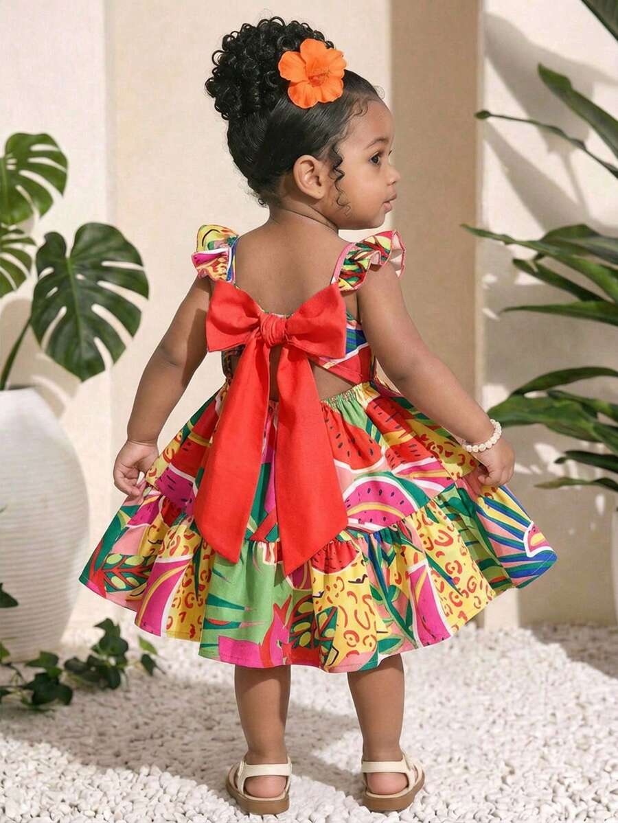 SHEIN Đầm không tay in hoa thanh lịch cho bé gái, thích hợp mặc đi nghỉ mát. - Nhiều màu - Xem 1