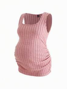 Modmama 2-Piece Set Maternity Tops For Women,Cerise Pink Ribbed Knitted Tank Tops,High Elasticity Square Neck Sleeveless Vest,Casual Everyday Autumn Clothes - Multicolor - View 10
