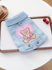 PETSIN 1 Piece Of Pet Clothing, Suitable For Cats, Dogs, And All Ages. Cute Embroidered Teddy Bear Cartoon Pattern Blue Jacket - Blue - View 6