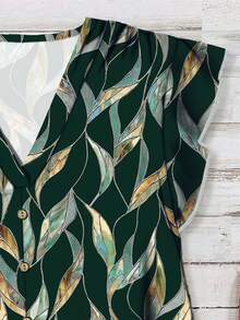 SHEIN LUNE 女士植物印花休闲衬衫，适合夏季穿着 - 綠色 - 查看 4