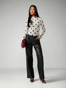 MISSGUIDED Blusa de manga larga con cuello redondo y estampado de lunares, ideal para usar por capas y para uso casual diario - Blanco - Ver 3