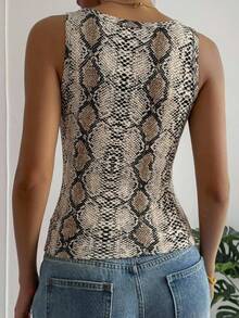 DAZY Women's Snake Skin Print Fitted Fashionable Versatile Camisole - Brown - View 2