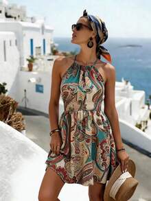 Hotletica 佩斯利印花繞頸連衣裙 - 彩色 - 查看 5