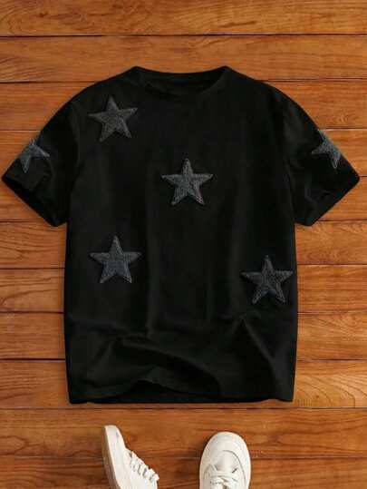 HIMLAND Maglietta casual da uomo con vestibilità ampia, girocollo, stampa 3D a stelle, maniche corte