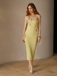 MOTF PREMIUM FLORAL DECOR SPAGHETTI STRAP SWEATER DRESS - Yellow - View 7