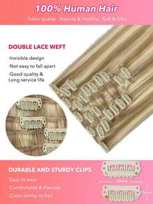 100% Real Human Hair 9PCS Straight Clip In Hair Extensions 148G 14-24 Inch Light Blonde Highlights Color Double Weft Invisible Clip Hair Extensions Remy Natural Human Hair For Women Girls Daily Use - S16/22A - View 6