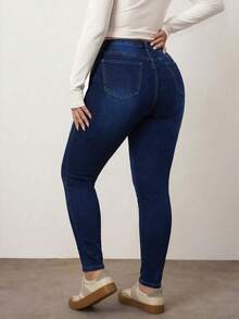 Enliva 大码休闲通勤水洗修身牛仔裤 情人节 - 藍色 - 查看 2