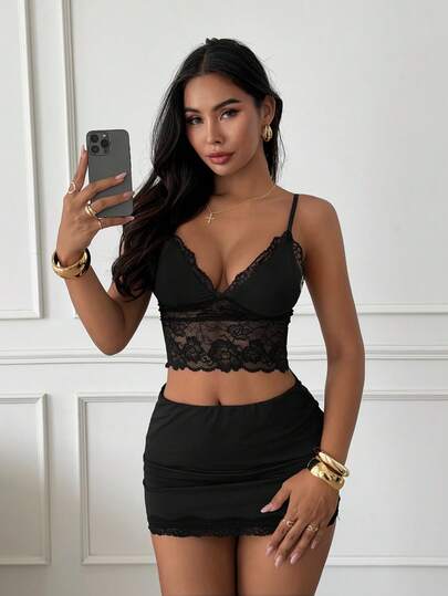 Slaydiva Lễ hội âm nhạc Xuân Hè mới, Ngày Valentine, Lễ Phục Sinh, Mùa cưới, Mùa lễ hội, Kỳ nghỉ biển, Thường ngày, Thanh lịch, Đi làm, Mặc hàng ngày, Trang phục công sở, Kỳ nghỉ, Tiệc tùng, Du thuyền, Tiệc tùng, Cơ bản, Hẹn hò hàng ngày, Phong cách Y2K, Gợi cảm, Cổ chữ V, Viền ren, Giảm béo, Phối ren, Áo dệt kim, Áo hai dây + Chân váy ôm sát, Chân váy ngắn, Chân váy viền ren, Bộ đồ đen, Bộ hai mảnh nữ -A