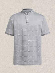 Mercer Haus Polo col montant texturé de couleur unie pour hommes, adapté pour les vacances d'été tropicales à Hawaï. - Gris - Voir 1